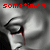 A grayscale anime-style face with closed eyes and a red tear streaming down, overlaid with changing red and white text.