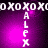 A vertical arrangement of white text spelling 'ALEX' on a purple gradient background with scattered pink light effects, framed by repeating 'OXO' patterns at the top and bottom.