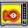 Pixelated orange and black figure with white circular eyes on yellow background inside gray frame, showing sequential animation frames.