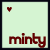 identical light green square icons with red text 'minty' and a small red heart above the text, arranged in four