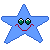 Four blue star-shaped pixel art icons with green eyes and red mouth expressions on a gray background.