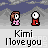 Pixel art character icons with 'Kimi I love you' text, showing background and pose variations across frames.