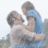 Animated sequence of a couple kissing in rain, with text "KISS ME IN THE RAIN" and green heart accents on white background.