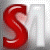 A large red stylized letter S with white highlights on a light gray background, positioned left of center.