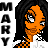 Pixel art contact sheet showing three frames of an animated buddy icon with a cartoon character and repeated text elements.