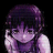 Pixelated anime-style character with purple hair and a purple sleeveless top, hand near face, against black background with white text.