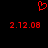 Red pixelated heart symbol above two identical red digital date displays on black background.