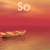 A pixelated image of a boat on water with a gradient sky, displaying text that changes from "So" to "Alone".