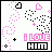 A 4-frame animated contact sheet of a pixel art buddy icon featuring pink and black heart motifs, plus the text "I LOVE HIM" with alternating color states across frames.