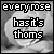 A static image shows a grayscale rose with text 'everyrose hasit's thoms' overlaid, where the word 'hasit's' is highlighted in varying colors across frames.