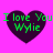 Four identical pixelated heart-shaped icons with green text on a bright pink background, each displaying "I love You Wylie" in two lines.