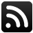 Black square icon with rounded corners containing three white curved lines and a white dot arranged in a pattern resembling RSS feed symbols.