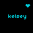 Pixelated cyan text 'kelsey' appears four times on a black background, with three distinct animated cyan pixel patterns above and between the text.