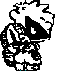 Four black-and-white pixelated character icons arranged in a , each with spiky hair and distinct facial expressions against a gray background