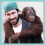 A four- shows a person with brown hair and beard wearing a teal cap, embracing an orangutan in the top-left ; other show close-ups of the person's face and the orangutan