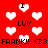 Red background with white pixelated hearts and black text reading 'I', 'LUV', 'FRANK!! <33' scattered across the image.