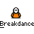 Animated contact sheet of a pixel art character performing breakdance moves with orange body, white head, and gray background.