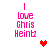 Pixelated pink text reads "I love Chris Heinz" with a red heart in the center and a light pink heart on the right side.