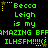 Green pixelated text on black background with yellow star accents, repeating 'Becca Leigh is my AMAZING BFAMAZING BFAMAZING BFF ILHSFM!!!!!' in two