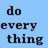 Static image with dark blue text on light blue background displaying 'do every thing' in three lines, with a gray rectangular overlay on the right side.