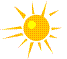 Pixelated sun and moon with stars on gray background; sun has orange-yellow pattern and yellow center, moon has orange-yellow pattern with green dots, stars are yellow, white, and cyan