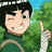Pixelated cartoon character with dark hair winking, wearing green shirt and white sleeve, holding object against blurred green background.