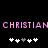 Pixelated text 'CHRISTIAN' in pink repeats across a black background with two of white and gray plus signs below