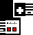 Black and white pixel art icon featuring two distinct game controller sections with red cross symbols on a white background.