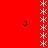 Red background with white snowflake patterns and four black 'J' shapes arranged symmetrically.