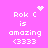 Pixelated text on pink background with animated heart and starburst symbols above 'Rok C is amazing (3333)'