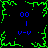 Green and blue pixelated icon with four identical sections showing '00 | v-v' text, surrounded by green jagged border on black background.