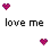 A split-screen animated buddy icon with two frames showing text and heart symbols on contrasting backgrounds.