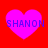 Four identical pink hearts on red background with blue text "SHANON" overlaid, arranged in two of two