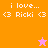 Pixelated text 'i love... <3 Ricki <3' on orange and pink backgrounds with a star icon changing color between frames.