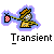 Pixel art buddy icon featuring a running stick figure with checkered flag, surrounded by purple glow on gray background, labeled "Transient" below.