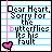nine identical showing a handwritten note on lined paper with pink hearts and animated text changes
