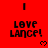 Red background with repeated black text 'LOVE LANCE!' and small pixel hearts, partially cropped at bottom right.