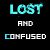 nine identical showing 'LOST AND CONFUSED' text with cyan and white pixelated letters on black background, one partially grayed out