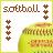 six shows a yellow softball with red stitching and brown text reading "softball" above it, each displaying different arrangements of four small star icons