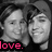 Two grayscale faces in close proximity with a pink 'love.' text overlay at the bottom left.