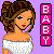 Pixelated cartoon-style icon of a woman with brown hair in an updo wearing a white off-shoulder top against a purple background, with vertical pink text reading "BABY" on the right side.