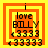 A pixelated icon with orange and yellow concentric squares, displaying text 'i love BILLY' and '3333' in black and yellow pixelated font.