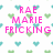 Pixelated text reads 'RAE MARIE FRICKING' on left and 'LOVES YOU BUNCHES' on right, surrounded by green and blue heart shapes on white background.