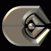A hexagonal-shaped icon with a metallic silver and gray gradient, featuring a central diamond pattern surrounded by layered geometric shapes.