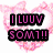 Pixelated text icons with heart and floral backgrounds in pink, blue, and purple color schemes.