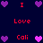 Pixelated icon with red text and purple hearts on dark blue background, displaying repeated phrases "I Love Cali" in