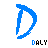 Four blue pixelated D-shaped icons arranged in a with 'DÁLY' text beneath each, varying in stroke style and decorative elements