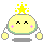 Four pixelated yellow cartoon characters with closed eyes, pink cheek marks, and green outlines arranged in a on gray background