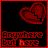 A 4-frame animated contact sheet showing a red broken heart icon with pixelated text "Anywhere but here" on black background, each frame displaying different animation states of the heart and text.