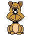 Pixelated cartoon dog with brown fur, black collar, and light pink belly in three variations showing different mouth expressions.